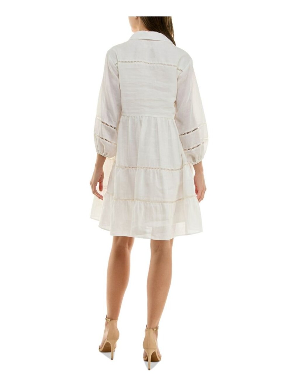 Taylor Women linen Ladder-Trim Collared A-Line Pulls on Dress Ivory Size 6 $128 - Picture 4 of 4